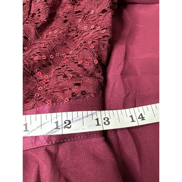 Womens S Burgundy Formal Dress Sequins Lace Bodice Sheer Sleeves Back Zipper - Picture 11 of 11